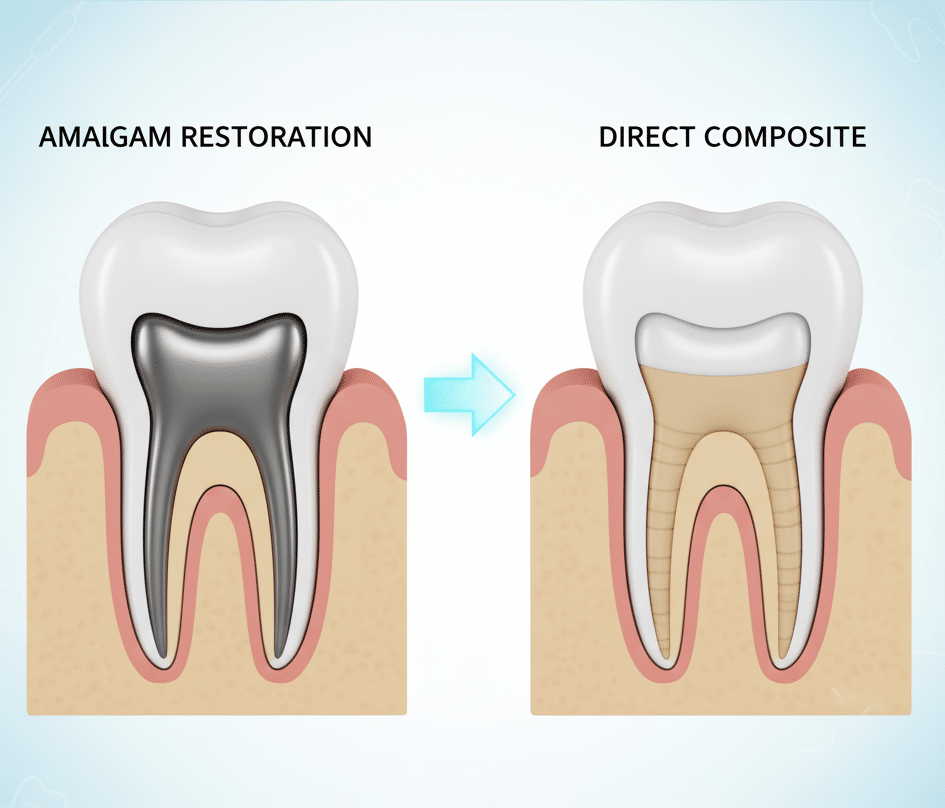 Amalgam vs direct composite filling – 32 Smile Design